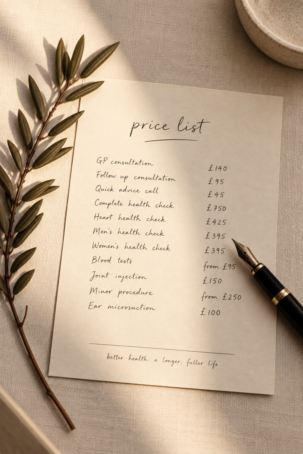 The Doctor's Lounge printed price list