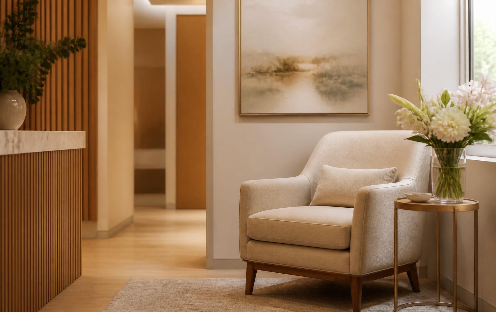 Warm, welcoming interior of The Doctor's Lounge Northwood clinic