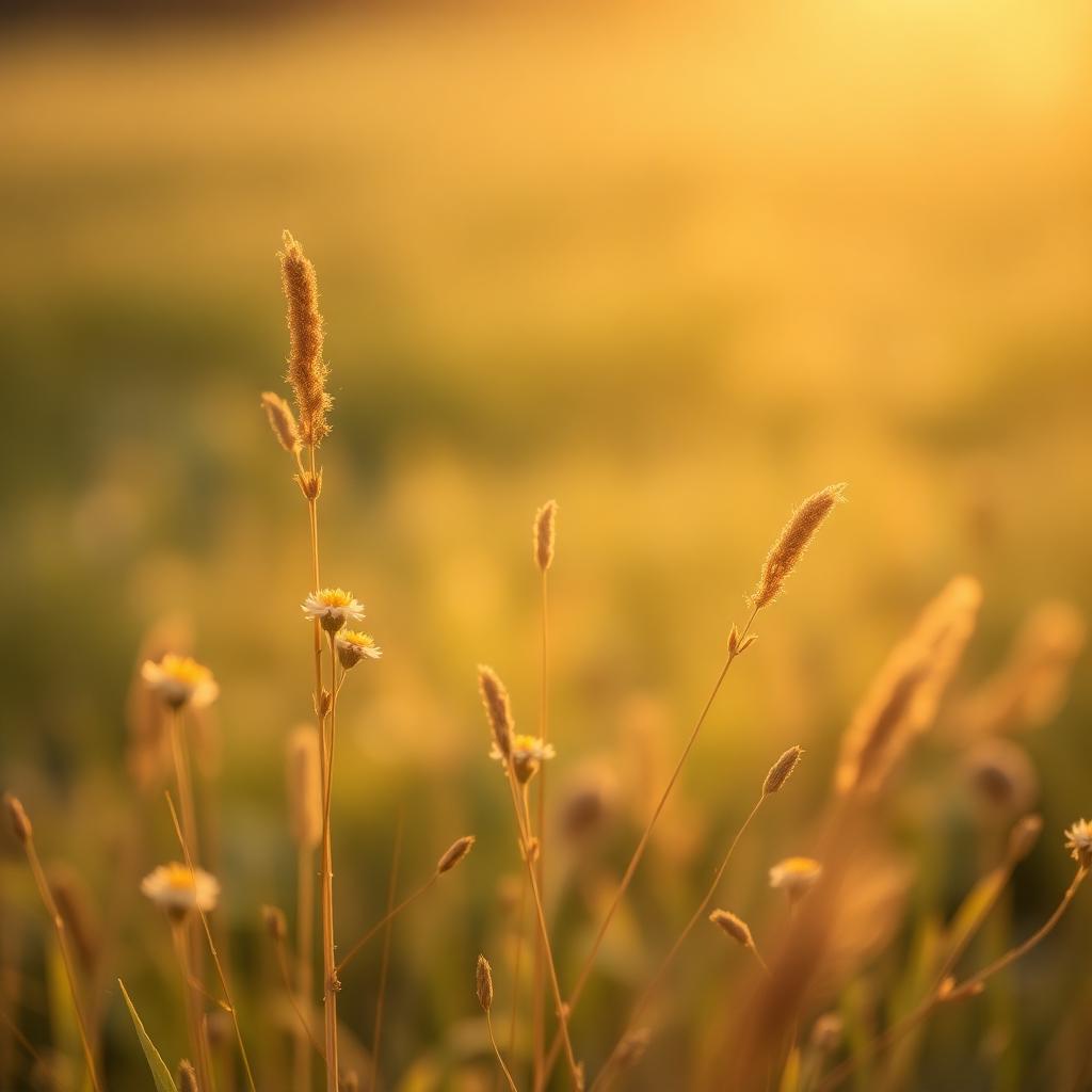 Backlit summer grasses and pollen at golden hour