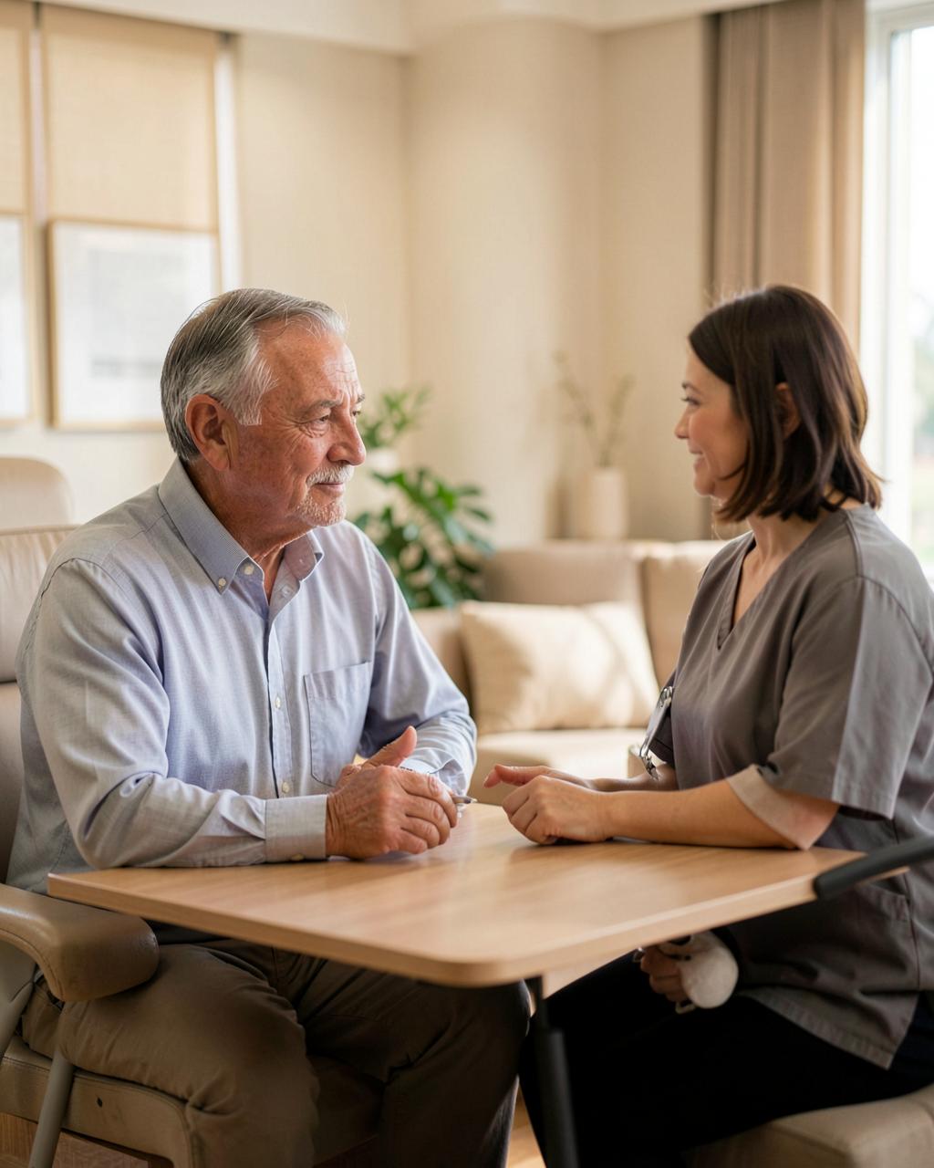 Male patient in a relaxed consultation with a clinician