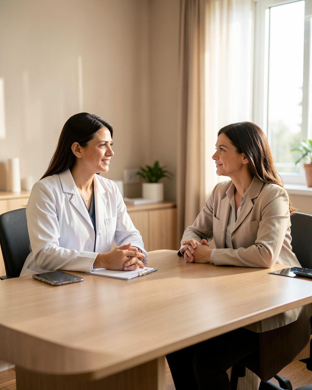 GP and patient in a warm, professional consultation